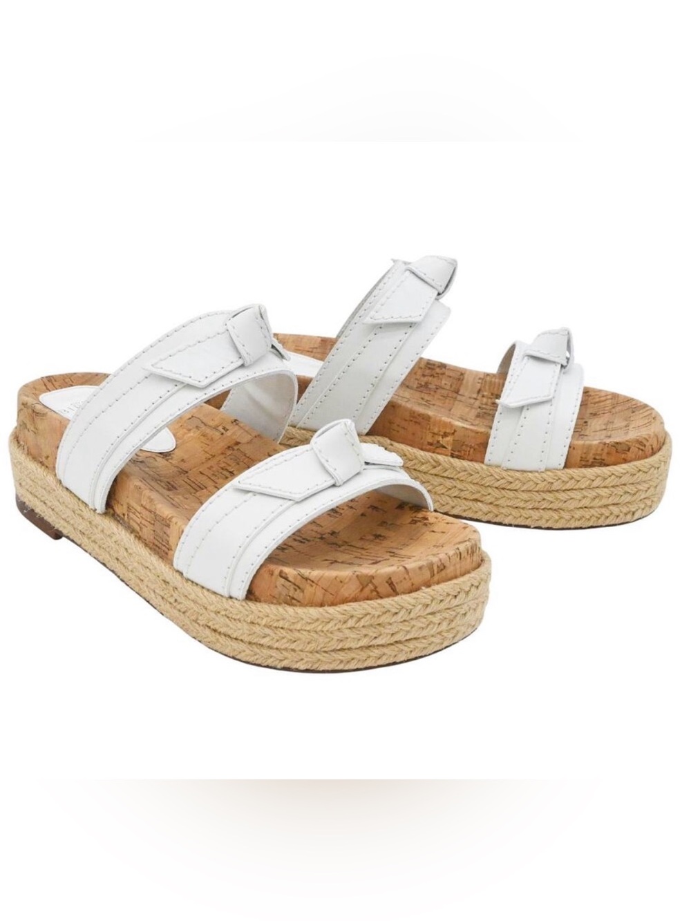 Alexandre Birman White Cork Espadrille Platform Slide Sandals